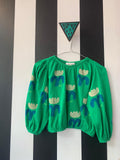 Groene blouse bloem (mt 110-116)