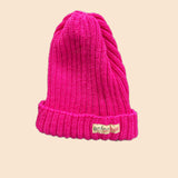 Gebreide 100% merinowol muts fuchsia