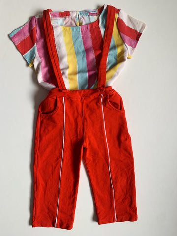 Rode jumpsuit met gestreept shirt - mt 5-6 jaar
