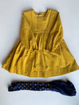Gele ribjurk met maillot - mt 3-4 jaar