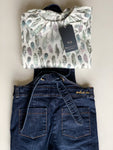 Jeans salopette met nieuwe blouse - mt 104