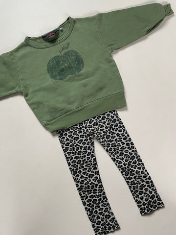 Groene sweater met luipaard legging - mt 86-92